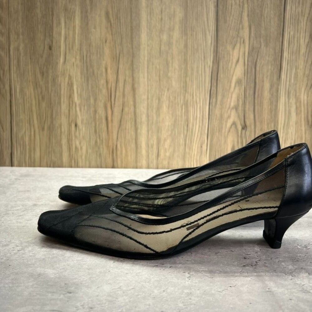 Vintage Classic Sheer Mesh Kitten Heel Black Square Toe Pumps Womens US 9 - Picture 5 of 16